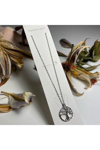 SWEATEE 316L Colorless Stone Tree of Life Steel Necklace
