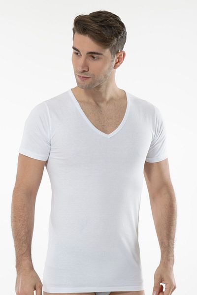 Anıt 1173 White 3 Pieces Combed Cotton V-Neck Short Sleeve Men's Undershirt