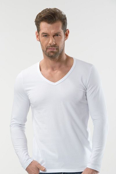 Anıt 1166 White 3 Pieces 0 Collar Long Sleeve Men's Undershirt