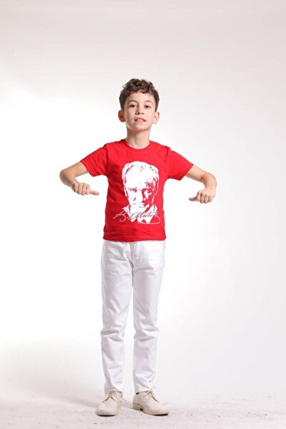 Nacar Erkek Kırmızı Atatürk Baskılı 23 Nisan Gösteri Kıyafeti T-shirt