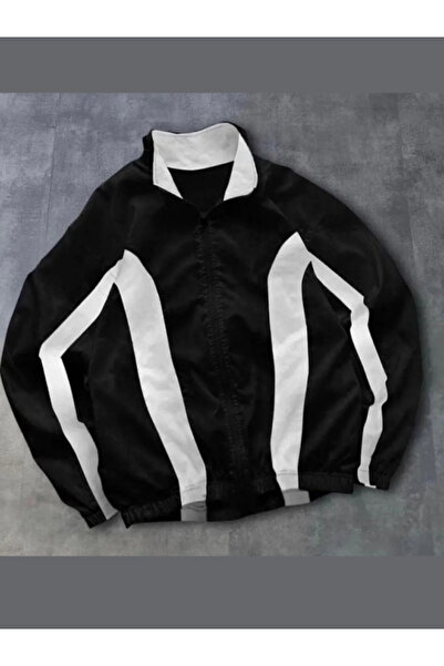 Genel Markalar Unisex Paraşüt Kumaş Oversize Dijital Baskılı Siyah Rüzgarlık ...