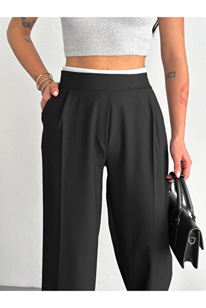 winmoda PANTALONI PALAZZO DETALIATI CU CREAȚI / PANTALONI DE DAMA DIN STOFĂ