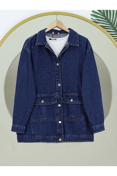 Modamorfo Дънково яке с джоб с капак и поръсени камъни - Индиго