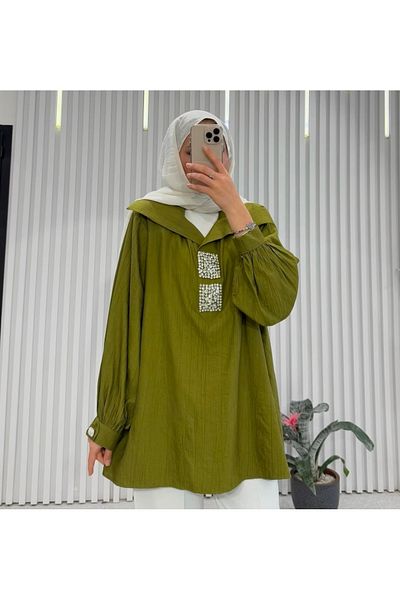 ANKA BOUTIQUE Tunic with Shawl Collar Front Stones