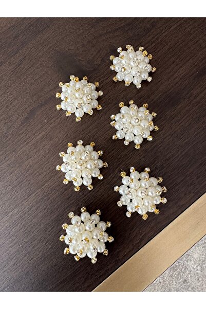 NURHAN HOME COLLECTION 6 Adet İncili Gold Broş