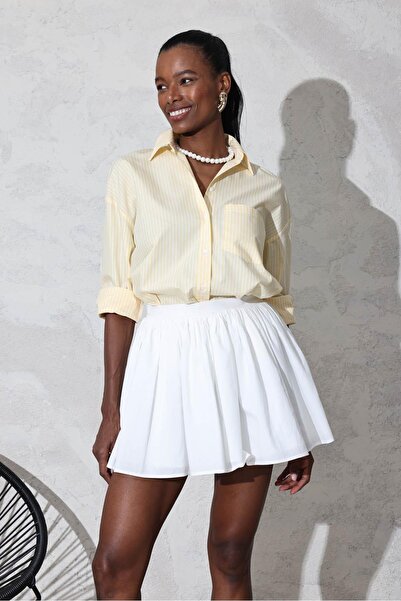 5in1Canpolat Λευκή Μίνι Φούστα Flounce 1406