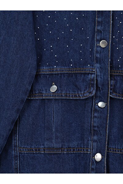 Modamorfo Τζιν μπουφάν με λεπτομέρεια πέτρας και τσέπη με κάλυμμα - Indigo