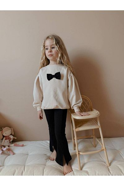 YİGİT BUTİK Yigit Boutique Bowknot Flared Leg Girl's Bottom and Top Set