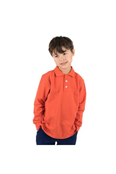 Nacar Çocuk Polo Yaka Uzun Kollu Turuncu Tişört Pamuklu Polo Yakalı Çocuk Tshirt