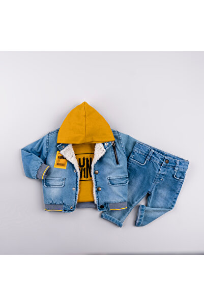 Bubbly Erkek Çocuk İçi Peluşlu Kot Ceket 3lü Takım