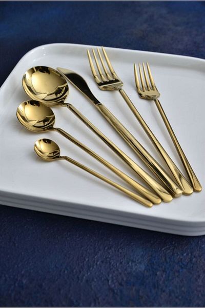 AROW Elegance Gold Steel Stainless 6 Person 36 Piece Fork Spoon Knife Set 18/10 304