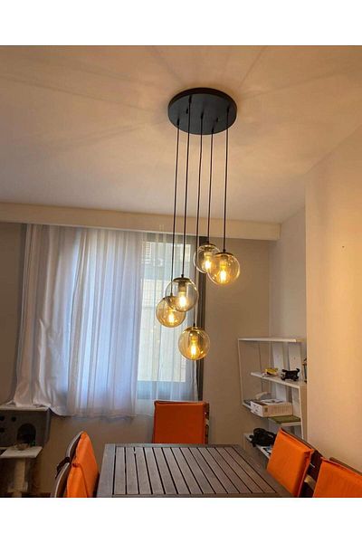 Kafkas Glop Glazed 5-Piece Pendant Lamp Silk Black Modern Chandelier