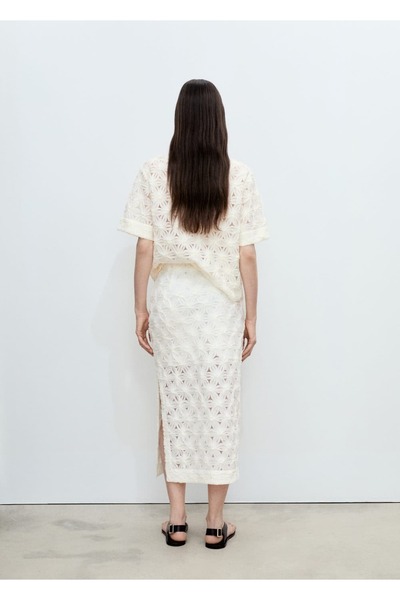 MANGO Woman Çiçek dokulu ajur örgü etek