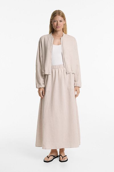 Oysho Long 100% linen cargo skirt
