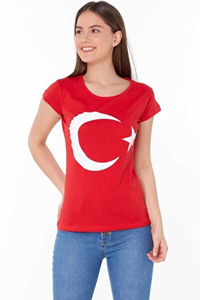 YCN TEKSTİL 23 أبريل تي شيرت نسائي مطبوع عليه نجمة الهلال 0-24