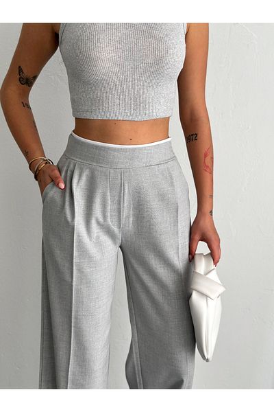 winmoda Belt Detail Palazzo Pants / Women's Fabric Pants