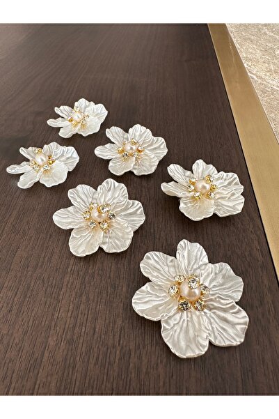 NURHAN HOME COLLECTION 6 Adet Sedef Yapraklı Taşlı Gold Broş