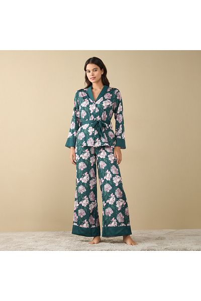 FAV All-Over Floral Print Shirt with Tie-Up and Pyjama Set