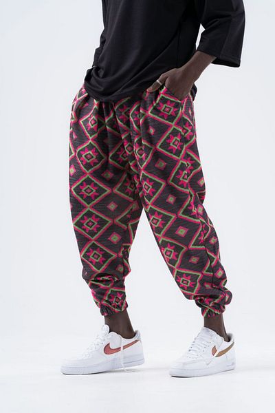 Superbluemexico Men's Wrinkle Patterned Loose Baggy Trousers