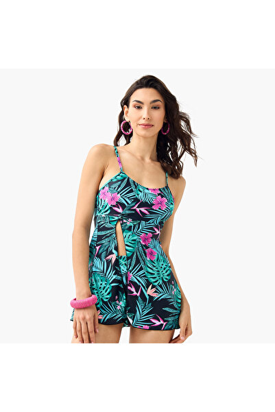 FAV Floral Print Strappy Swim Top and Briefs Set