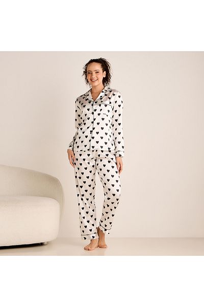 FAV Heart Print Long Sleeves Shirt and Pyjama Set