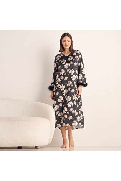 FAV Floral Print Satin Night Dress