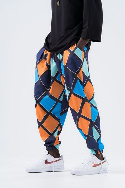 Superbluemexico Men's Wrinkle Patterned Loose Baggy Trousers