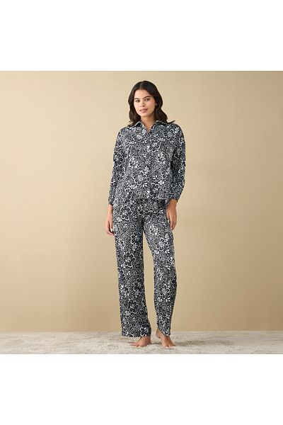 FAV Printed Shirt with Long Sleeves and Pyjama Set