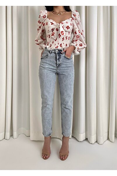 MAKRAS EXCLUSIVE A158014 Pantaloni Mom Jean din anii 90, din Lycra, cu spălare în zăpadă, blugi cu talie înaltă, blugi cu picioare înguste