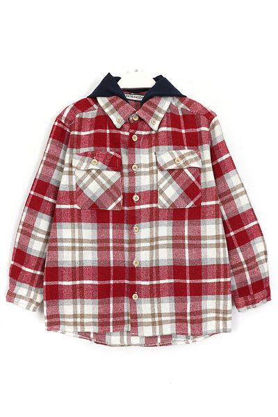 DobaKids Red Pocket Detailed Detachable Hooded Men's Lumberjack Shirt