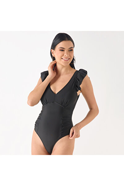 FAV مايوه بأكمام مكشكشة ورقبة على شكل حرف V