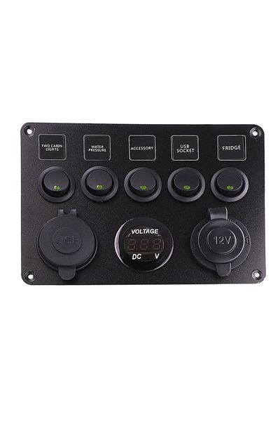 Choice Green A LED Rocker Switch Panel With Digital Voltmeter Dual USB Port 12V Outlet Combination Waterpro