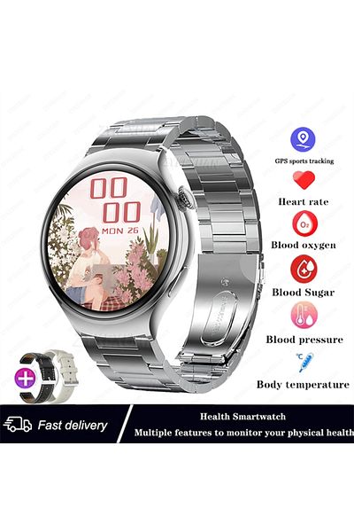 ZYKEXUAN Silver Steel Strip For Huawei Watch 4 Smart Watch Women 360*360 Amoled Hd Screen Nfc Ip68 Waterproof
