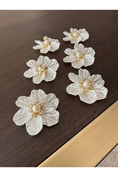 NURHAN HOME COLLECTION 6 Adet Sedef Yapraklı Taşlı Gold Broş