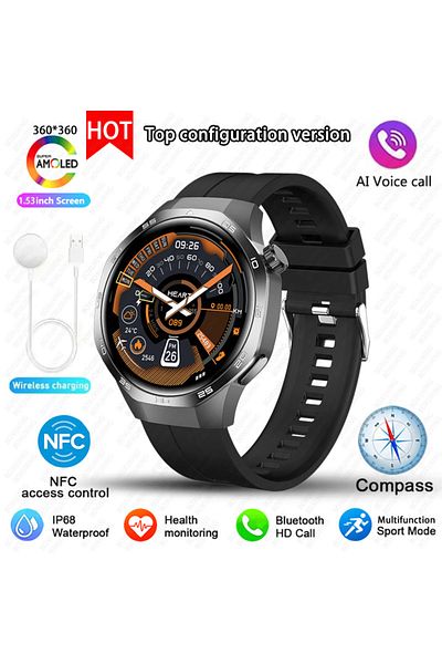 BOXUXING GPS NFC Watch GT5Pro Black New For Huawei Watch GT5 Pro Smart Watch HD AMOLED Screen NFC GPS Tracker