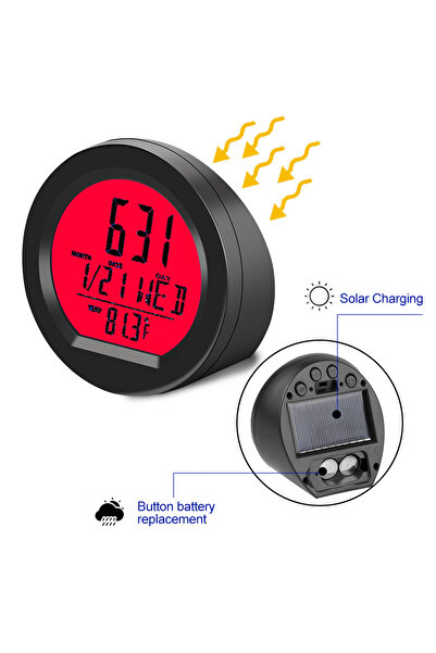 Choice Red Backlight Solar Car Digital Clock Date Week Thermometer LCD Luminous Display for Dashboard Car C