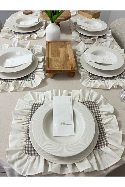 Mirilliahome 6 τεμαχίων Frilly Cotton Linen American Service - Λινάρι Supla - 4 άκρες Frilly