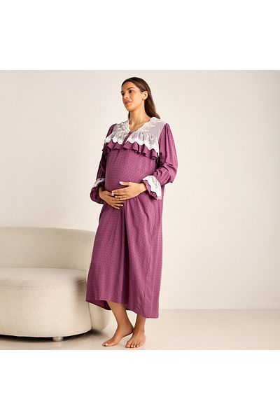 FAV Lace Detail Textured Maternity Dress With Long Sleeves