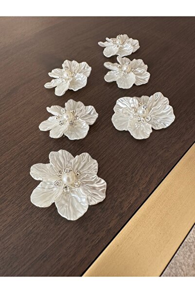 NURHAN HOME COLLECTION 6 Adet Sedef Yapraklı Taşlı Gümüş Broş