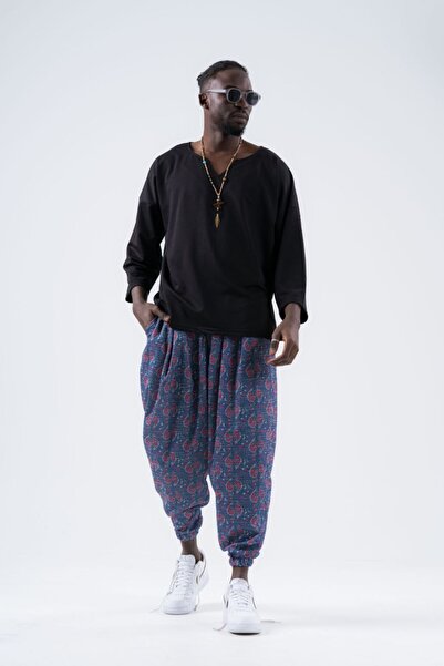 Superbluemexico Men's Wrinkle Patterned Loose Baggy Trousers