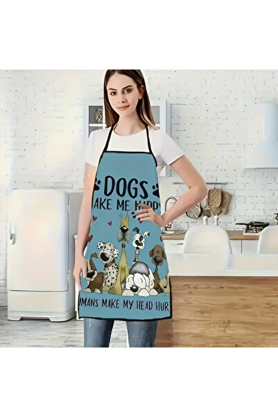 Genel Markalar Renkli Köpek Desenli Polyester Önlük - Kolsuz, Dayanıklı Mutfa...