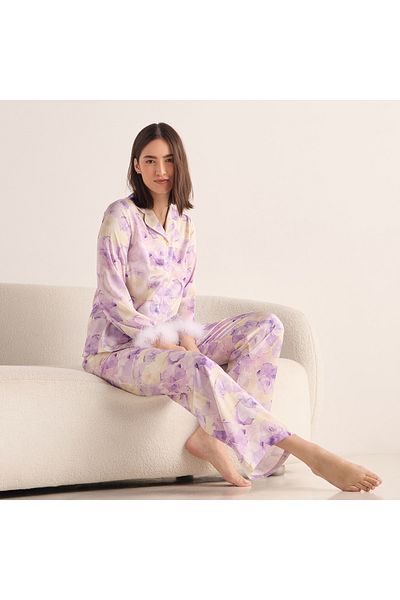 FAV Floral Print Notch Collar Shirt and Pyjama Set