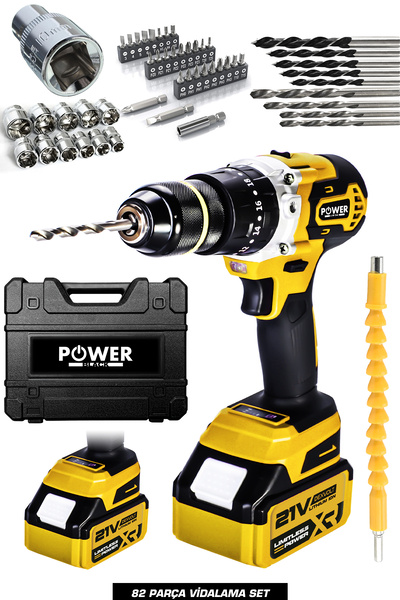 POWER BLACK Darbeli Fırçasız Motor Çift Akülü Vidalama Çelik Şanzıman Ultra G...