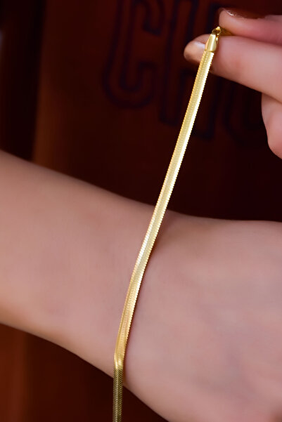 Papatya Silver 925 Ayar Gümüş Gold Kaplama Yassı İtalyan Zinciri Bileklik