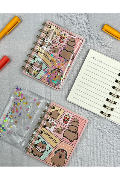 ZeCo Collection Sequin Shimmering Cute Animal Pattern Mini Spiral Notebook Ruled 64 Sheets Pink Color