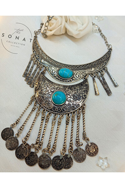 Sonat Collection Vintage Gümüş Kaplama Firuze Taşlı, Tasarım, Otantik Etnik Y...
