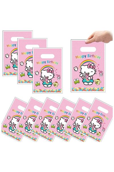 Choice 25x17cm 30pcs Hello Kitty PE-bag 30pcs Hello Kitty Party Gift Bags with Handle Sanrio Pink Themed St