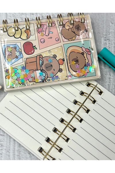 ZeCo Collection Sequin Shimmering Cute Animal Pattern Mini Spiral Notebook Ruled 64 Sheets Yellow Color