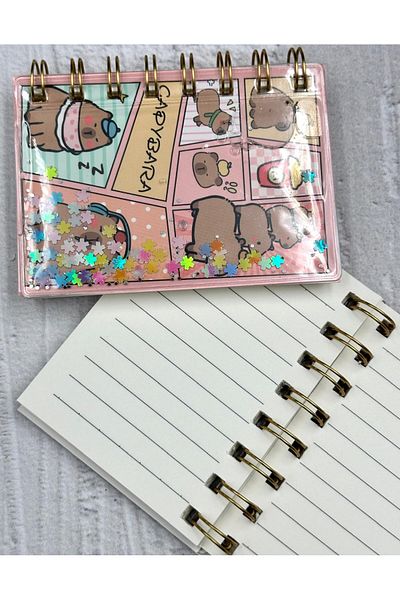 ZeCo Collection Sequin Shimmering Cute Animal Pattern Mini Spiral Notebook Ruled 64 Sheets Pink Color