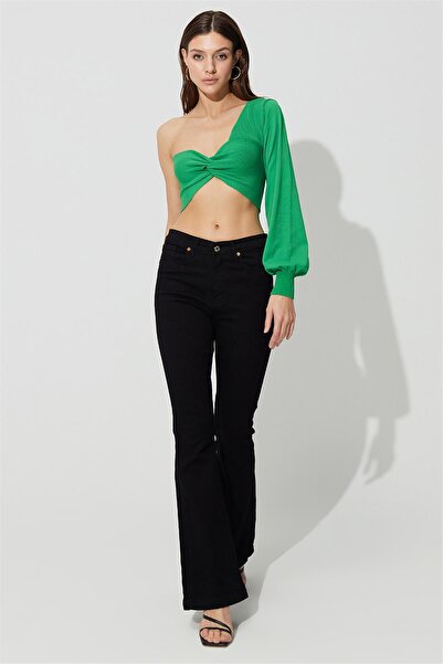 ByCukurovaFrango BY-2609 بنطلون جينز أسود عالي الخصر من ليكرا من ذا جاليري